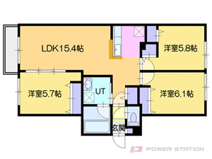 オルセー厚別中央IV:2階以上の3号室タイプ