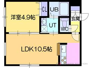 ラ・シュエット江別:1号室タイプ（1LDK）