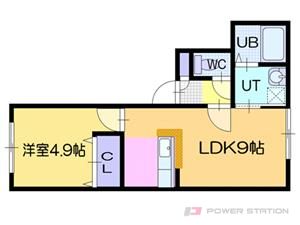 ドライエポック東野幌:３号室タイプ（１ＬＤＫ）