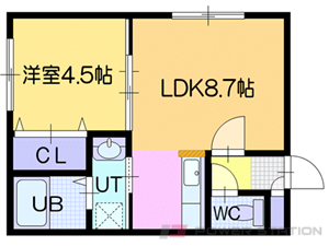 ドライエポック東野幌:７号室タイプ（１ＬＤＫ）