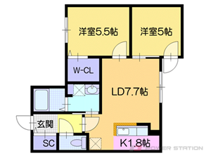 カサトレス美園:3号室タイプ【2LDK】